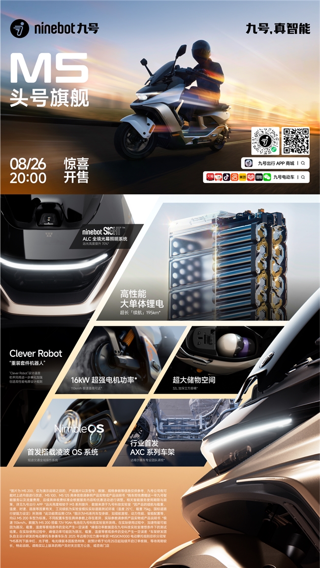 头号旗舰全域进化——九号公司重磅发布M5系列智能电摩与凌波OS短途交通全域操作系统(图2)