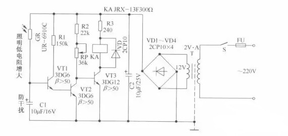 照明灯电路图简单（路灯光电控制电路轻触台灯开关应急照明灯）(图1)