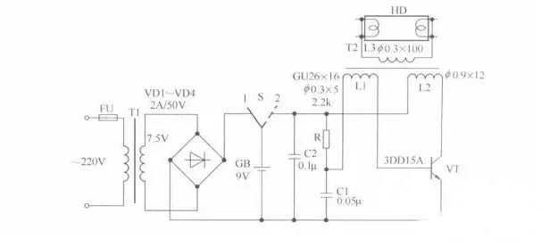 照明灯电路图简单（路灯光电控制电路轻触台灯开关应急照明灯）(图3)