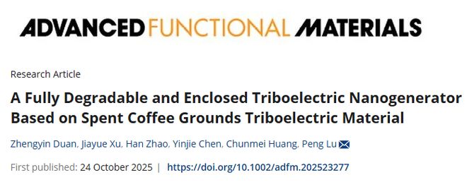 咖啡渣发了一篇AFM！广西大学鲁鹏课题组：基于废咖啡渣的全降解摩擦电纳米发电机问世(图1)